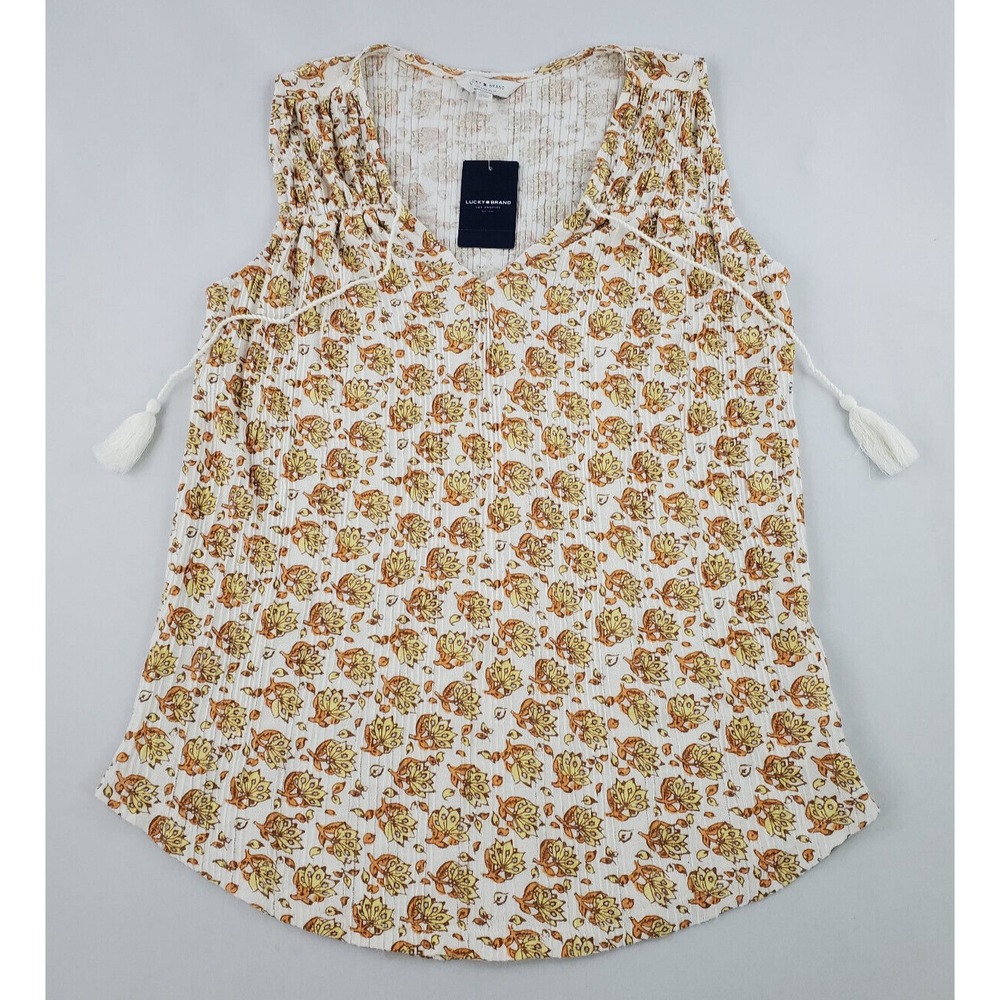 Lucky Brand women shirt top 7WP6661 white yellow sz S $44.50